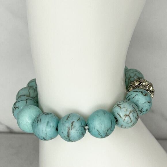Rhinestone Faux Turquoise Bubble Beaded Stretch Bracelet - Picture 6 of 6